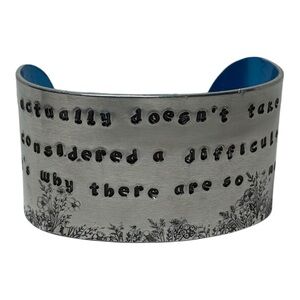 Handmade Jane Goodall quote wide adjustable hypoallergenic Silver Cuff Bracelet